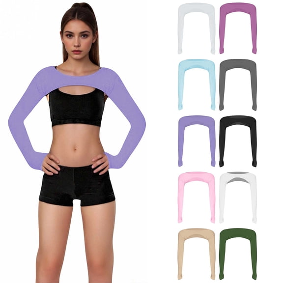 Tqyyweavej Women's Cooling Shawl Sun Protection Crew Neck Crop Tops Solid Color Long Sleeve Shirts with Finger Hole for Cycling & Golf, Free Size