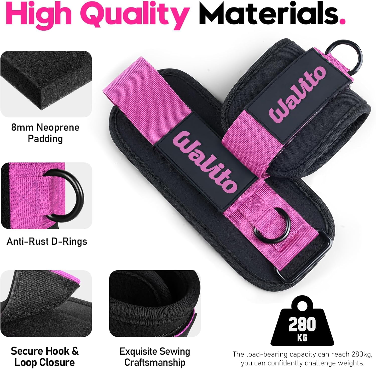 JJEAN-Ankle Resistance Bands with Cuffs, Exercise Bands for Legs and Butt, Booty Workout Equipment for Kickbacks and Hip Fitness Training