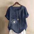 thumbnail image 1 of Lydiaunistar Women's Plus Size Spring Casual Blouse Tops Short Sleeve Round Neck Printed Button Down Shirt Soft Polyester Comfortable Fashion Tops for Women Navy, 1 of 6
