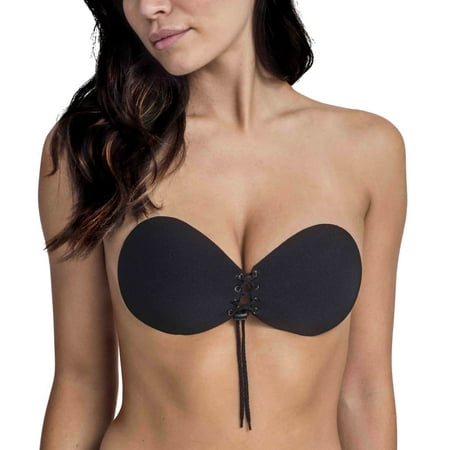 THE NATURAL Black Lace-Up Strapless Adhesive Bra  US D  NWOT