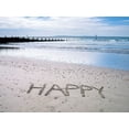 thumbnail image 2 of Frank, Assaf 32x25 Gold Ornate Wood Framed with Double Matting Museum Art Print Titled - HAPPY written on beach, 2 of 4