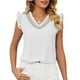 thumbnail image 1 of Blusa de gasa con cuello en V de encaje para mujer con volantes de manga corta para verano para el trabajo, citas, compras, fines de semana en casa, 1 of 6