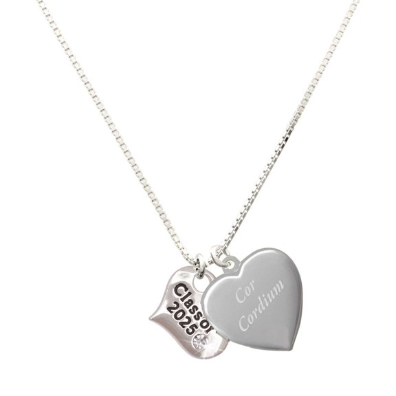 Delight Jewelry Silver Plated Class of 2025 Heart - Engraved Cor Cordium Heart Locket Necklace, 17.5" 2" Extender