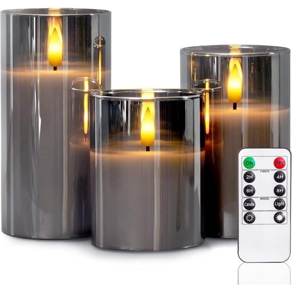 Goyuon 3 Pack Flameless LED Candles with Remote Control, 3D Wick Flickering Pillar Candles, Battery Operated with Timer & Brightness Adjustable for Home Wedding Holiday Decor