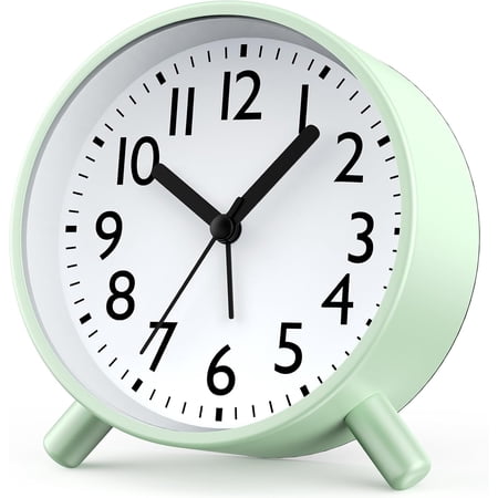 Retro Analog Alarm Clock with Night Light, Battery Operated, Easy to Set - Ascending Alarm, Snooze, Simple Round Metal Design for Bedroom, Desk, Bedside, Travel, Kids, Adults, Heavy Sleepers