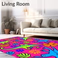 thumbnail image 2 of ODIKA 4x6 Machine Washable Non-Slip Area Rug, Cartoon Prehistoric Adventure with Whimsical Dino Parade and Jungle Flora High Traffic Rug with Pad, Pink, 729408, 2 of 8