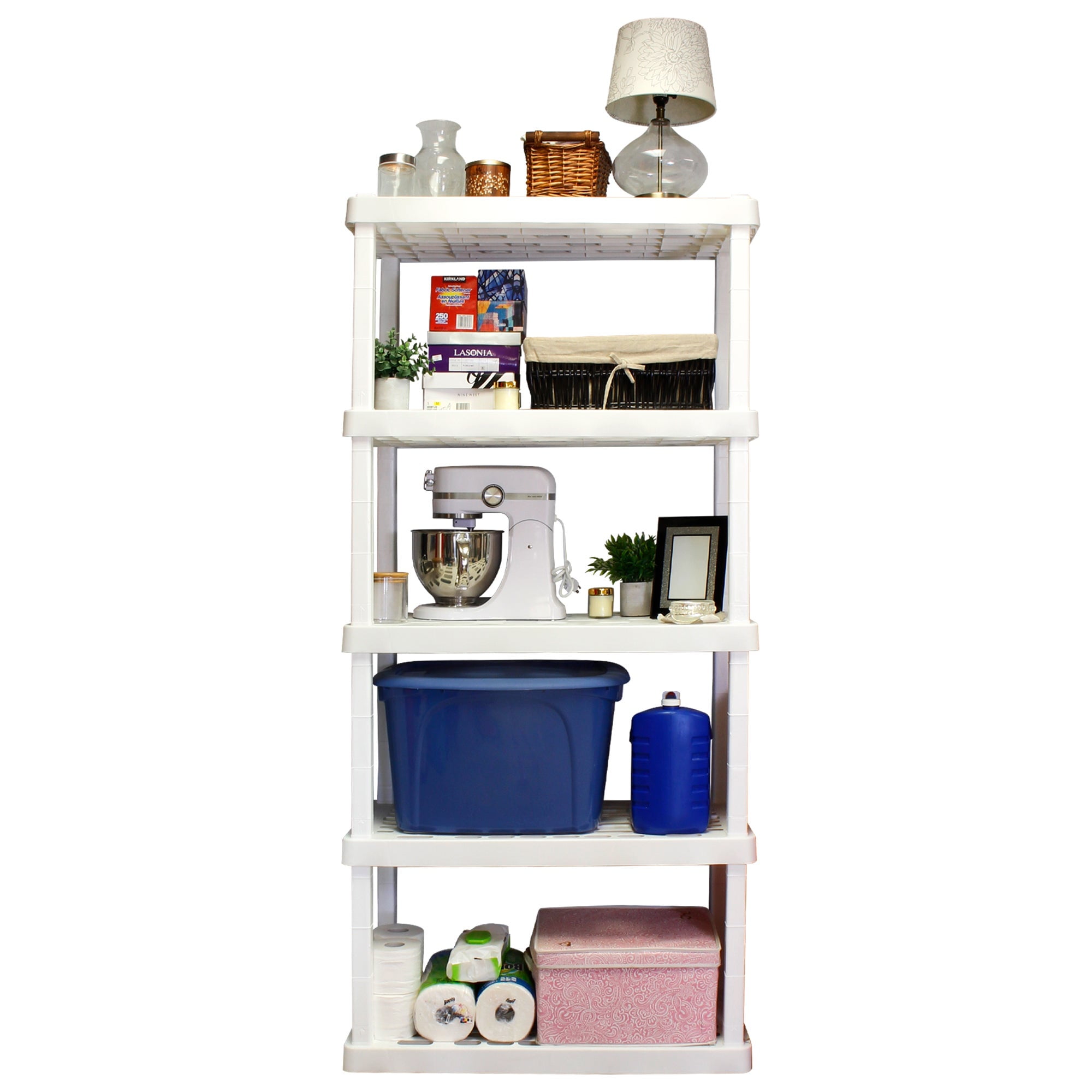 Hyper Tough Plastic Shelving Unit Storage Shelf 5-Tier White 75"H x 30"W x 14"D 500 lbs