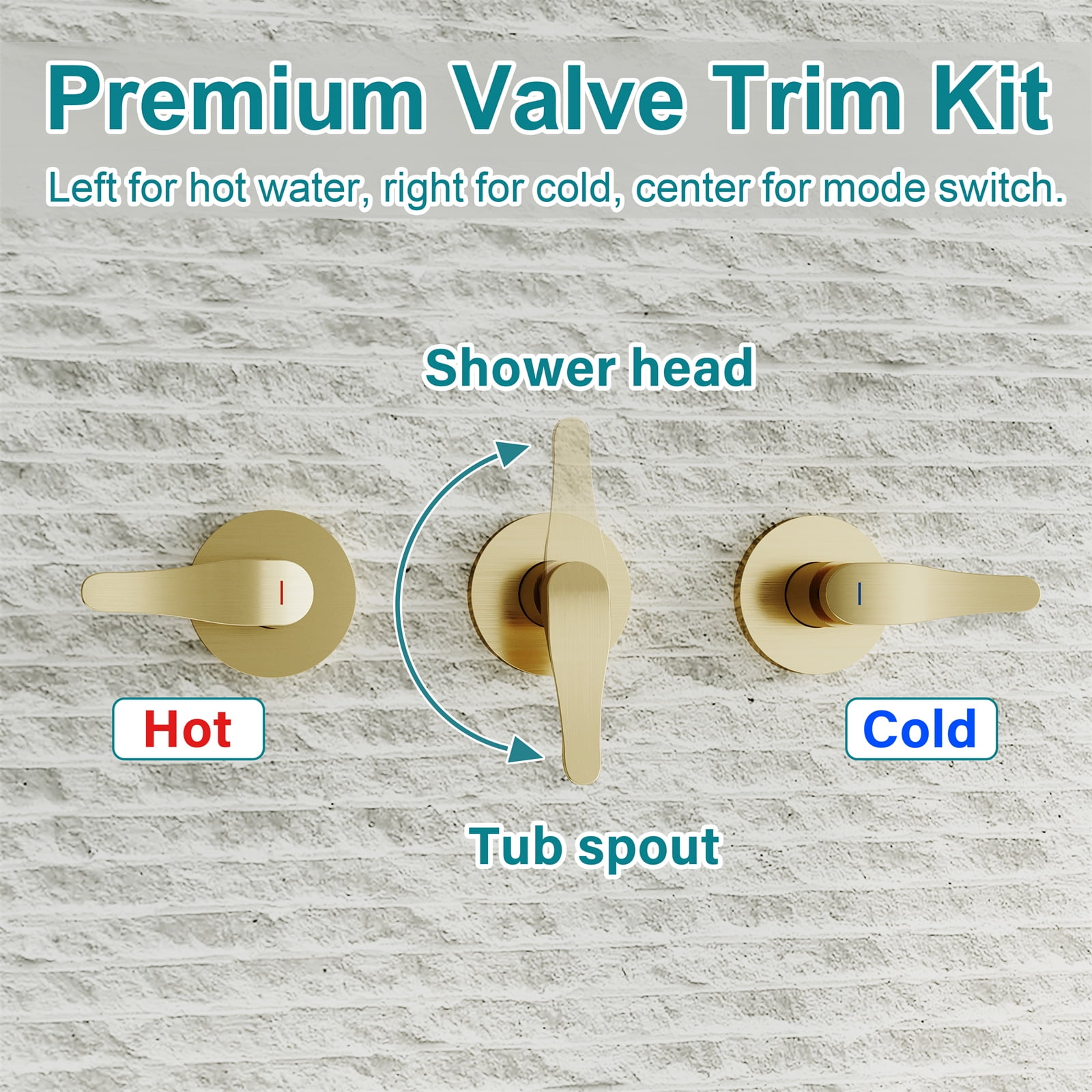 ANGELES HOME Bathtub Shower Faucet Set with Tub Spout, 2-in-1 Dual Shower Head System with Handheld Spray Combo, 5-Mode, Valve Trim Kit, Brushed Gold