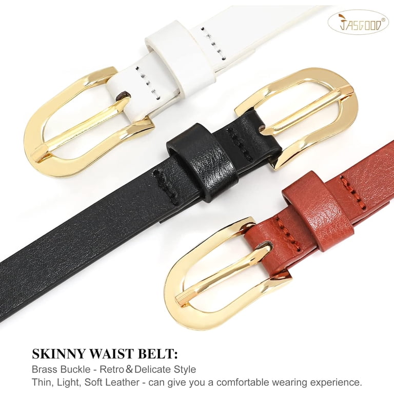 3 Pack Skinny Leather Chic Belt for Women, PU Leather Thin  display picture 3
