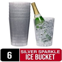 6 Large Disposable Ice Bucket - 96 oz. Plastic Ice Bucket - Silver Glitter