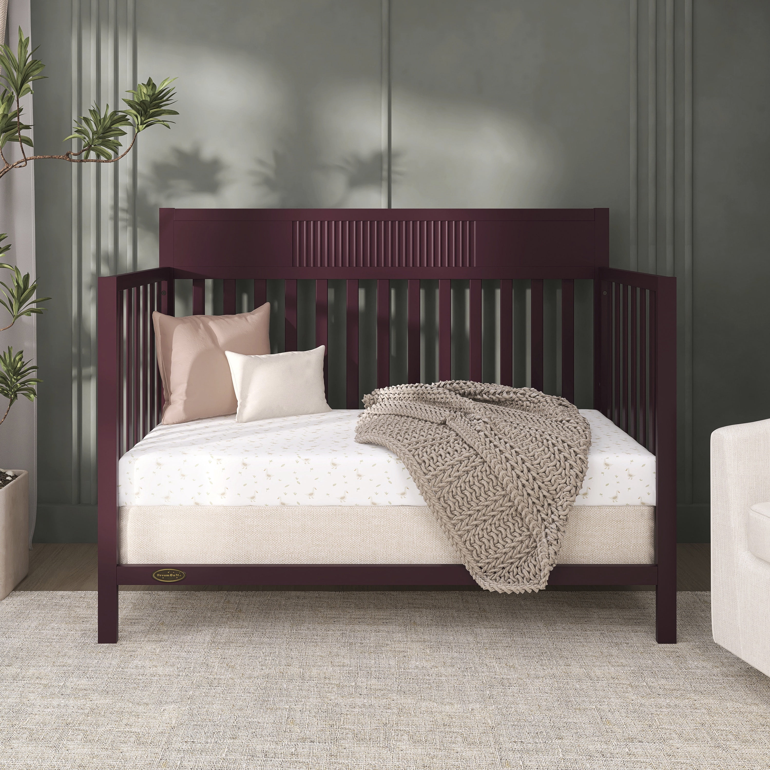 Dream On Me Ivy 5 in 1 Convertible Full-size Crib, Greenguard Gold & JPMA Certified, Converts from Baby Crib to Toddler Bed, Day Bed, Kids Bed and Full-size Bed, Auburn