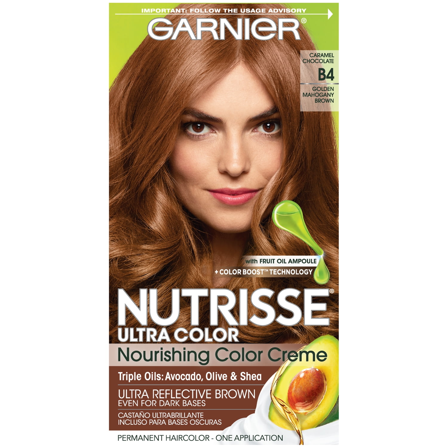 Garnier Nutrisse Ultra Color Nourishing Bold Permanent Hair Creme, B4  Caramel Chocolate, 1 Kit 