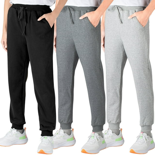BIG ELEPHANT Pantalones Deportivos para Niños, Pantalones Deportivos de Algodón con Bolsillos y Cordón, Paquete de 3 (6-15 Años)