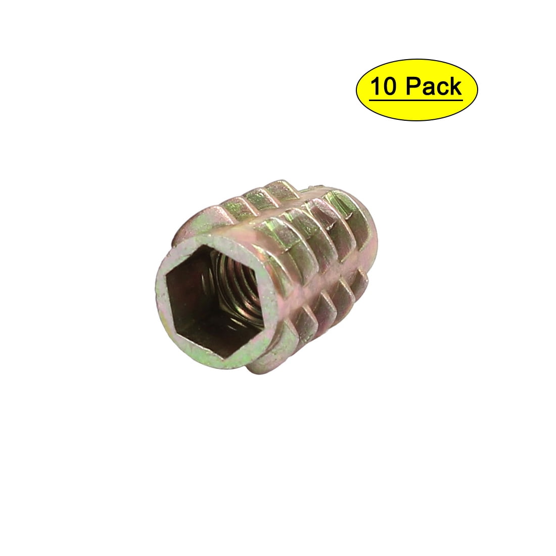 M8x20mm Hex Socket Threaded Insert Nuts Bronze Tone 10pcs for Wood