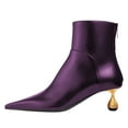 thumbnail image 2 of FSJ Women Unique Teardrop Mid Heel Short Boots Closed Pointy Toe Booties Ankle High Shaft Zipper Shoes Chic Dress Solid Color Business Size 8 Purple, 2 of 5