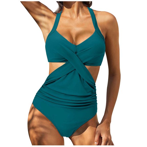 Aoochasliy Swimsuit Clearance Women Front Cross Cutout One-Piece Swimsuits Swimwear Tankini Monokini Beachwear