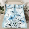 thumbnail image 2 of Erosebridal Blue Groovy Bed Sheets King, Watercolor Flower Bedding King Size, Daisy Floral Bed Sheets Set King Size, Super Cozy Bedroom Decoration, 4pcs, 2 of 7