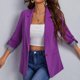 thumbnail image 4 of Chaqueta de negocios para mujer, cuello vuelto, mangas 3/4, traje con frente abierto, traje para oficina, color morado S, 4 of 7