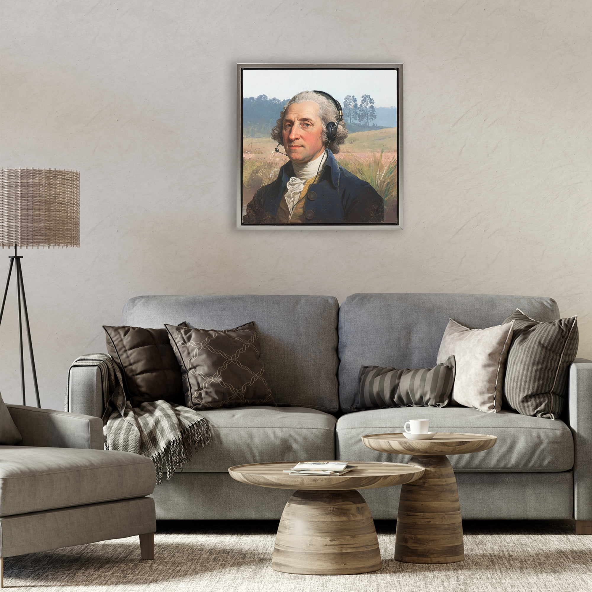 Stupell Industries Classical Gentleman with Headset Gray Framed Floater Canvas Wall Art, design by CAD Designs