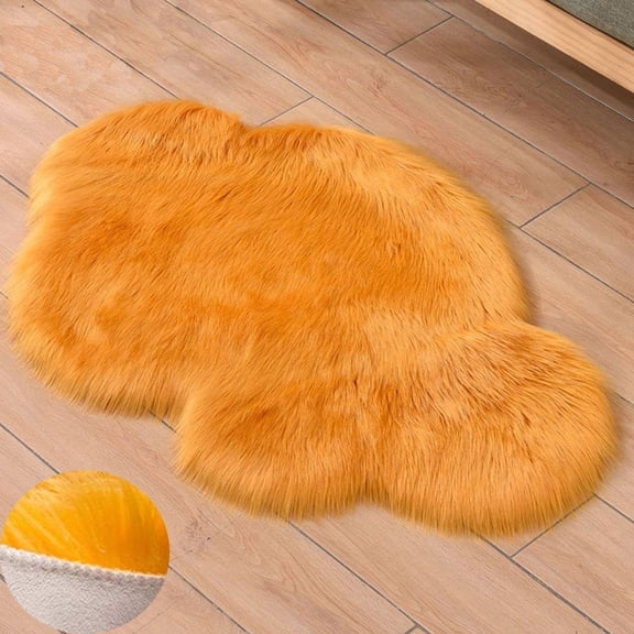 Soft Fluffy Faux Fur Sheepskin Rugs 35.5" x 23.6" Golden Yellow Small Carpet Shaggy Cushions for Living Room Bedroom Nursery Floor Mats Washable