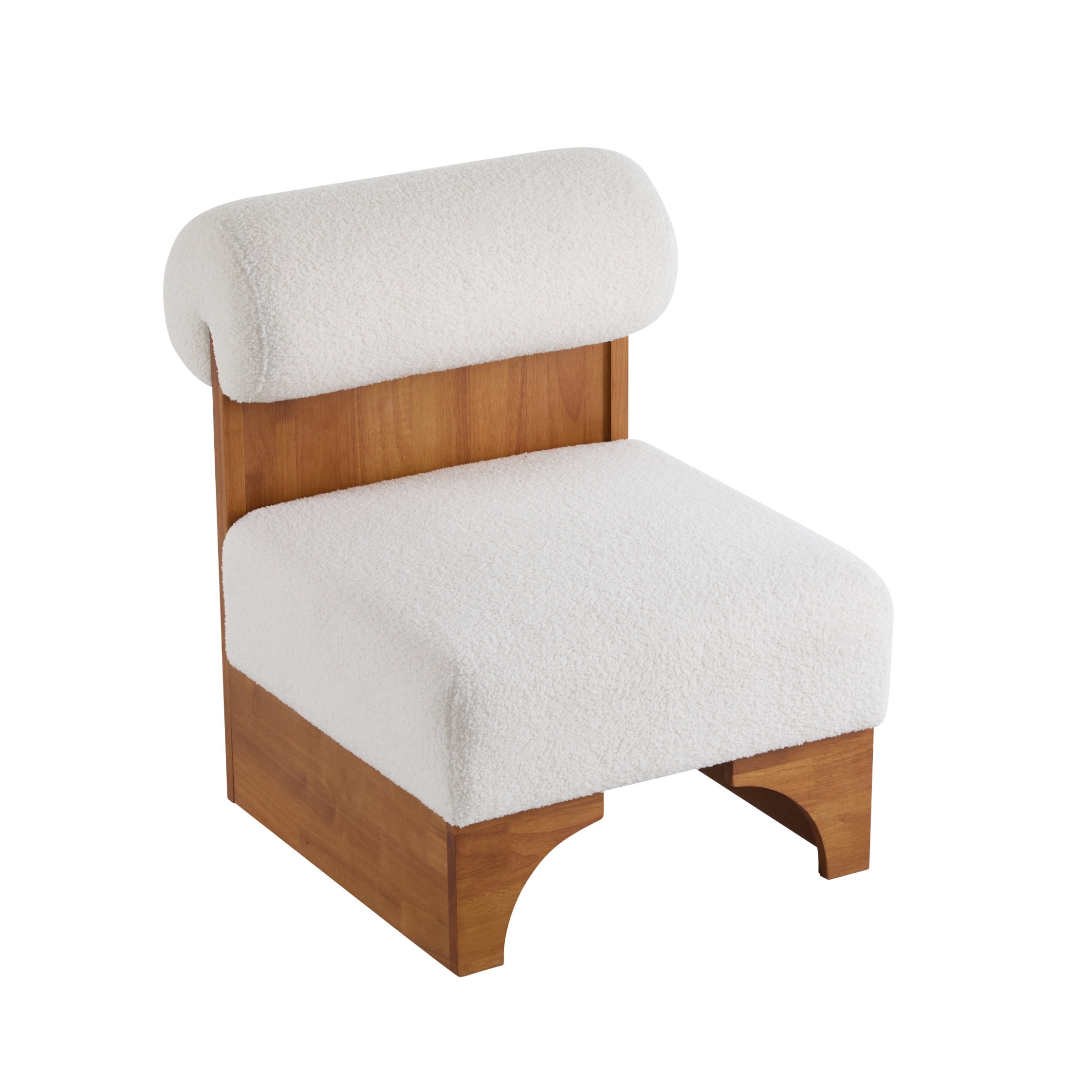 Hayes Modern Boucle Upholstery Lounge Chair, Accent Chair with Rolled Backrest and Solid Wood Frame, Beige