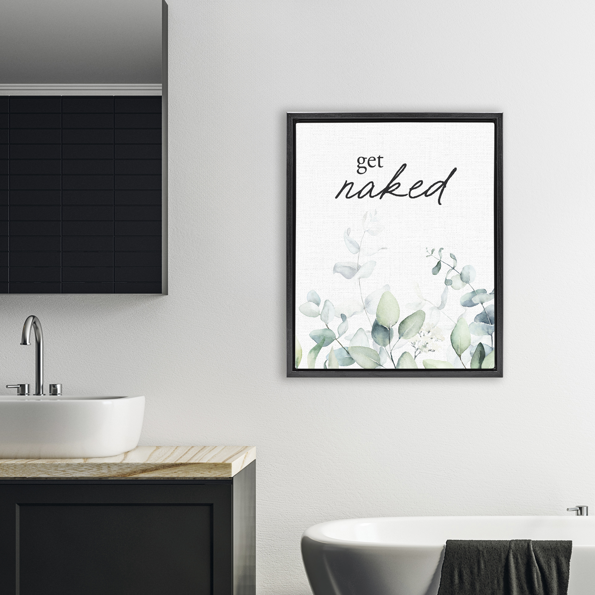 Get Naked Minimal Herbs Black Framed Floater Canvas Wall Art, design by Lettered and Lined