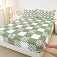 thumbnail image 3 of Homewish Geometric Plaid 3pcs Twin Sheet Sets For Teens Boys Girls,Green White Twin Fitted Sheet,Vintage Aesthetic Breathable Flat Sheet,Super Cozy Room Decor, 3 of 7