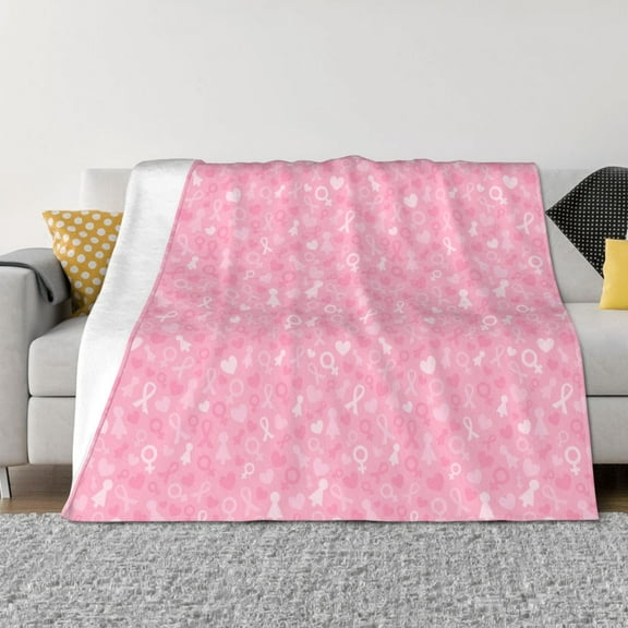 Rozeui Breast Cancer Awareness for Flannel Blanket, Soft Fuzzy Plush King Blanket for Winter, Thick and Warm All-Season Bed Throw-40"x30"