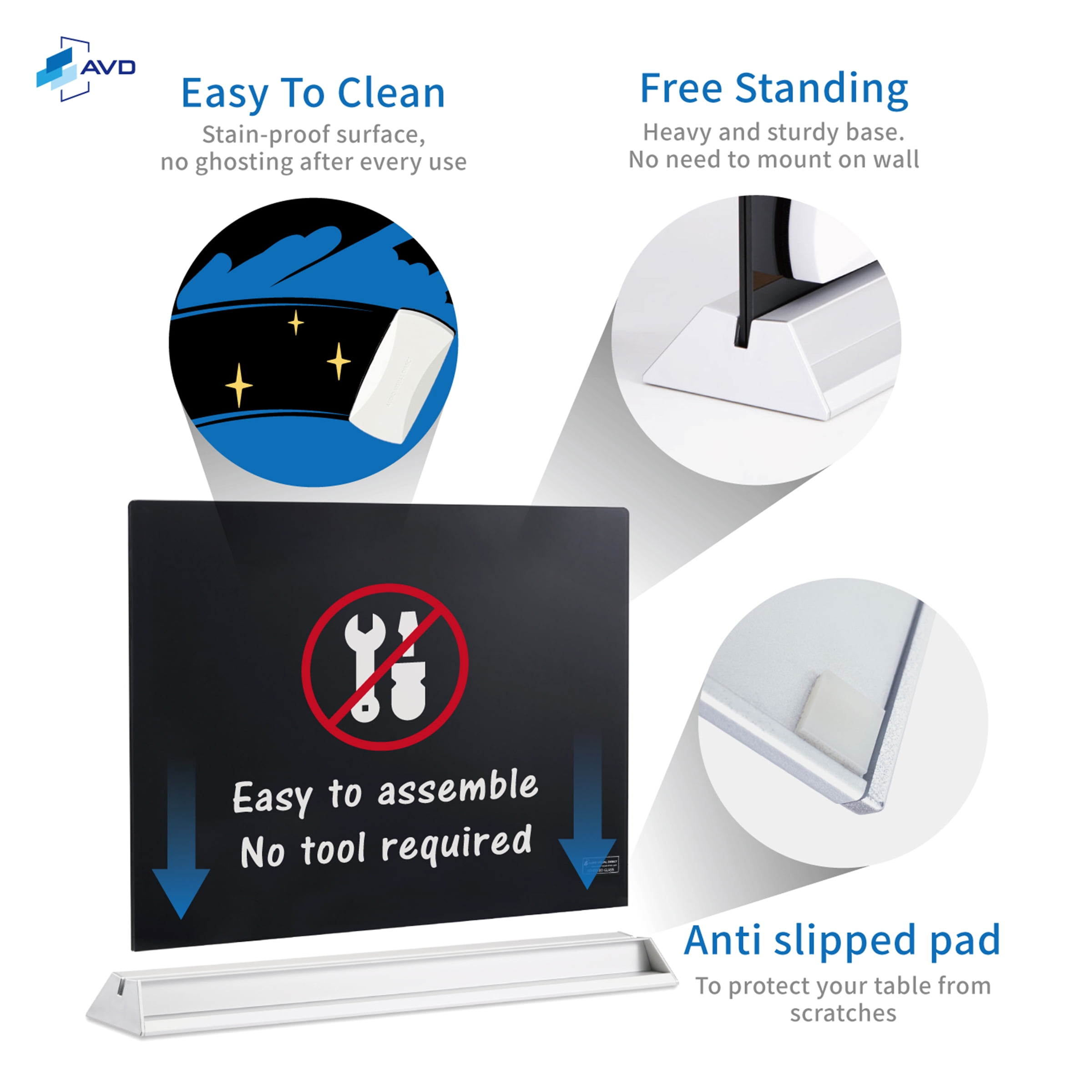 Audio-Visual Direct Magnetic Desktop Memo White Board for Reception & Office (Divider, Black)