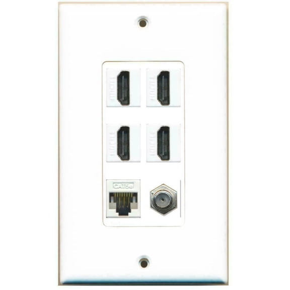 Ultra Spec Cables 4 x HDMI 1 x Ethernet Cat5e 1 x Coax Cable TV F Type Port Wall Plate DecorZ