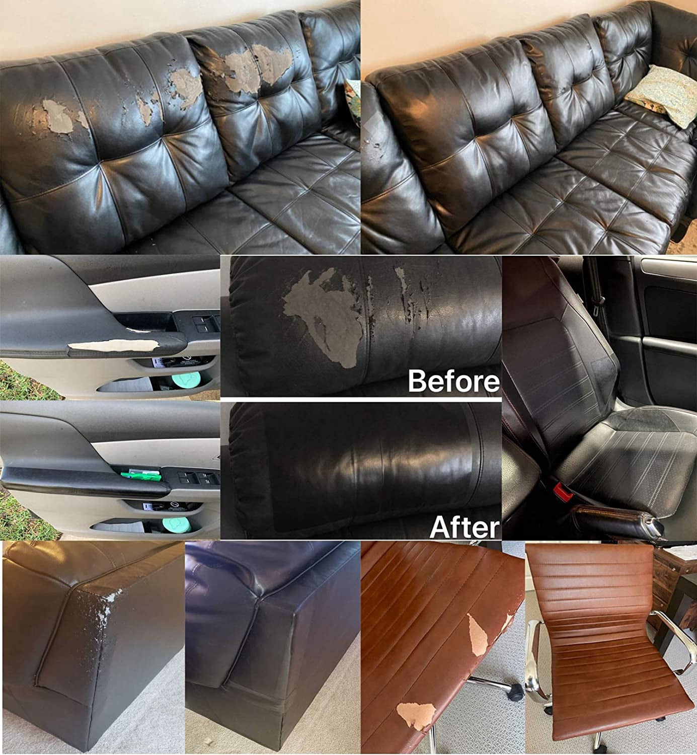 Lingsheng Leather & Vinyl Repair Patch Kit - 17x55 inch Large Self-Adhesive Fabric Fix for Couches, Sofas, Car Seats, Furniture Fix, Cuttable, Brown C