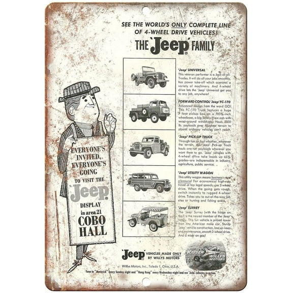 Vintage Jeep Automboile Advertisement -Retro Look Metal Sign - Jumbo 10" x 14" - A938