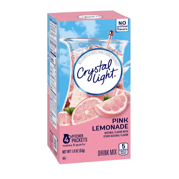 Crystal Light Sugar-Free Pink Lemonade Naturally Flavored Powdered Drink Mix 4 Count Pitcher Packets