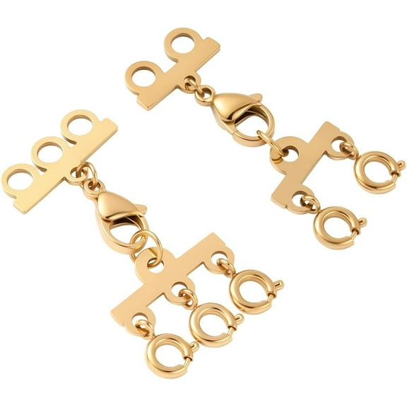 2Pcs 2 Style Necklace Separator for Layering Clasps 18K Gold Plated 304 Stainless Steel Necklace Layering Clasps Connectors for Multiple Stackable Jewelry Chains