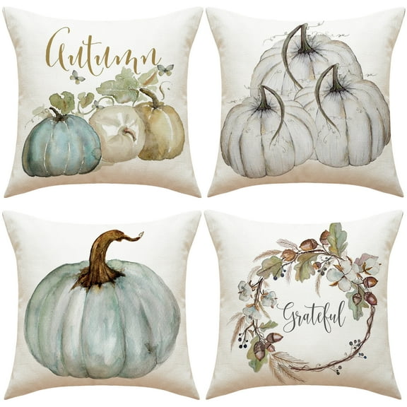 PRIYAL Autumn Pumking Linen Pillow Covers Decorative Throw Pillow Case for Couch,4pcs 18x18 inch Cushion Cover for Sofa Bedroom Home Decor