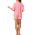 thumbnail image 3 of INSPIRE CHIC Women's Lounge Outfits Casual Round Neck Shorts Sleeves Ribbed Tops with Shorts Pajama Sets M Pink, 3 of 6