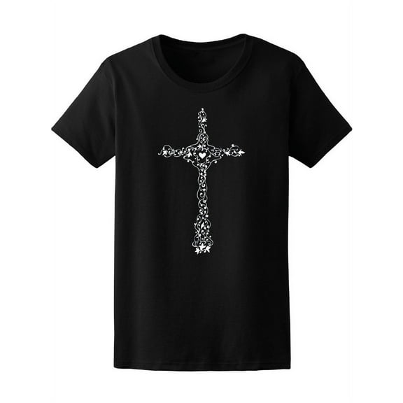 Cross With Flowers And Heart T-Shirt Women -Image by Shutterstock, Female Large