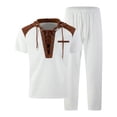 thumbnail image 5 of BLTIBY Mens Summer 2 Piece Outfits Waffle Short Sleeve Lace-up Hooded Shirts and Drawstring Pants Casual Loose Beach Loungewear with Pockets White S, 5 of 5
