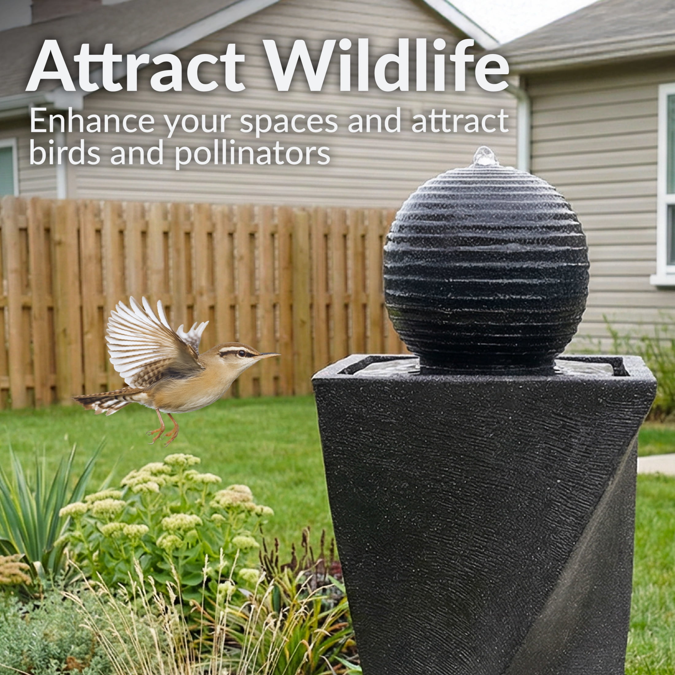 Sunnydaze Ball Modern Black Polyresin Outdoor Solar Fountain with Battery and LED Light