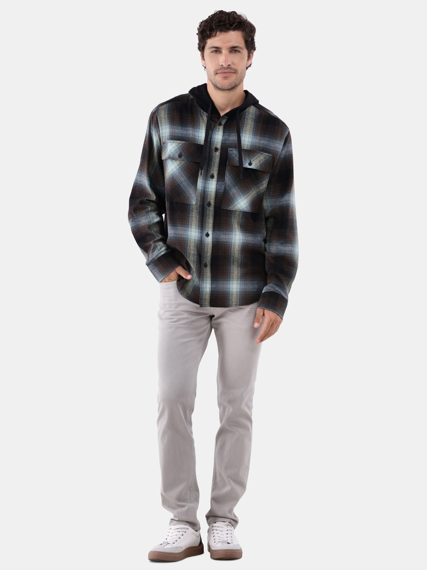 No Boundaries Men's & Big Men's Hooded Long Sleeve Flannel No Boundaries Men's & Big Men's Hooded Long Sleeve Flannel