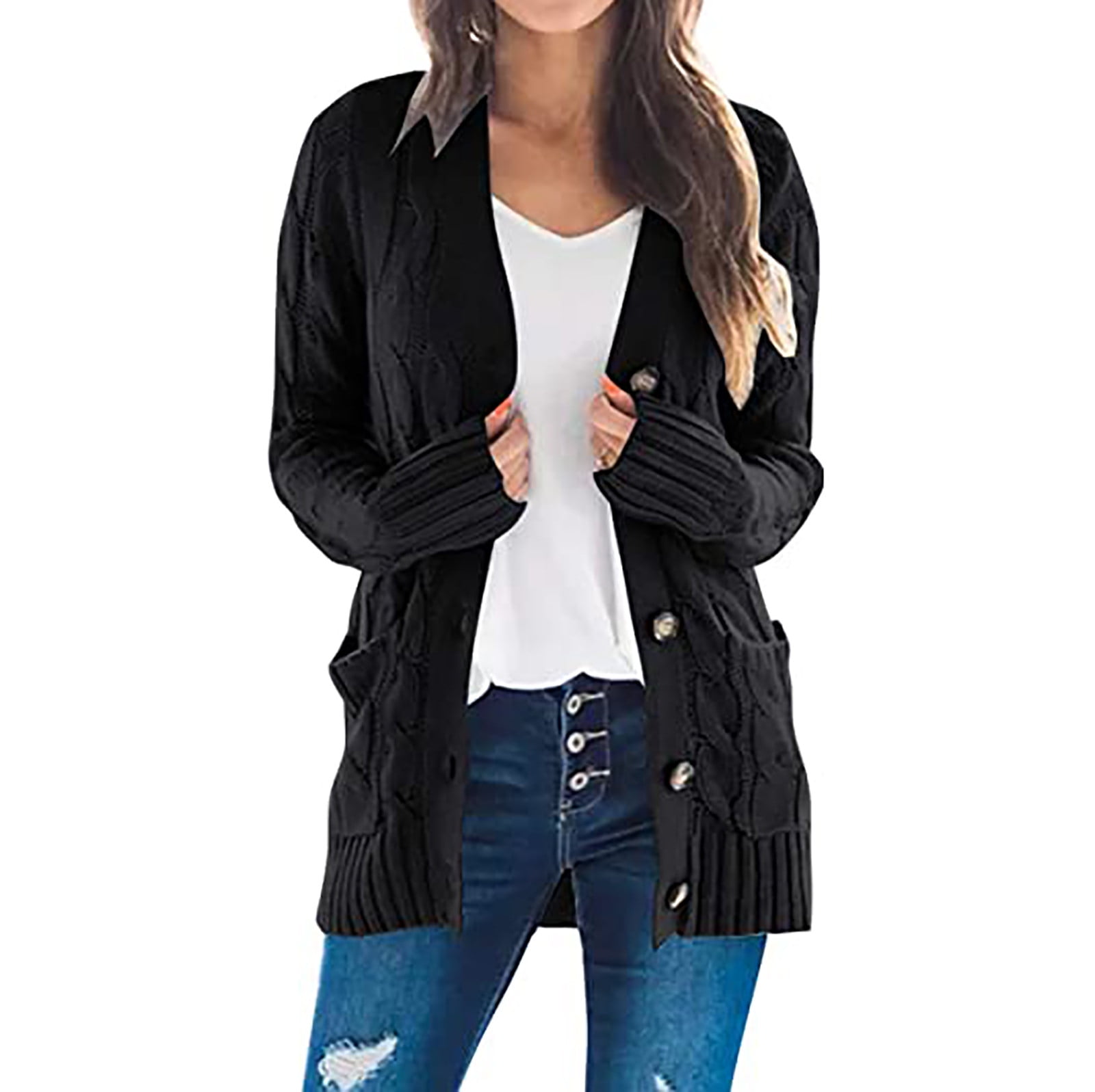 Women's Open Front Cardigan Sweaters Fall Button Down Long Sleeve Cable  Knit Chunky Outwear Coats Beige S at  Women's Clothing store