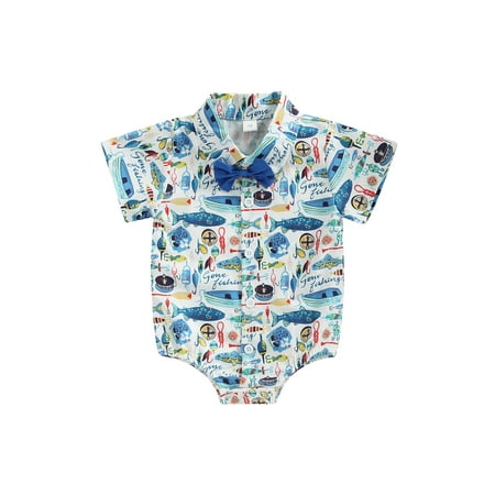 

Ma&Baby Newborn Baby Boy Polo Shirt Romper Short Sleeve Fish Print Little Gentlemen Bodysuit Jumpsuit Clothes