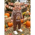 thumbnail image 4 of RUINIXCW Newborn Baby Boy Thanksgiving Outfit Infant Baby Boy Fall Winter Clothes Waffled Striped Rompers and Turkey Embroidery Overalls Pants Set, 4 of 10