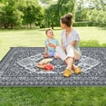 thumbnail image 4 of Haperlare 9x18ft Boho Outdoor Rugs Waterproof Reversible Plastic Straw Rug, Large Vintage Medallion RV Camping Carpet  for Deck, Picnic, Beach, Pool, Garden, Gray and White, 4 of 8