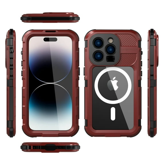 iPhone 14 Pro Max Waterproof Case - Built-in [9H Tempered Glass] Screen & Camera Protection [Compatible with MagSafe][Military Shockproof], IP68 Dustproof Full Body Protection - Red