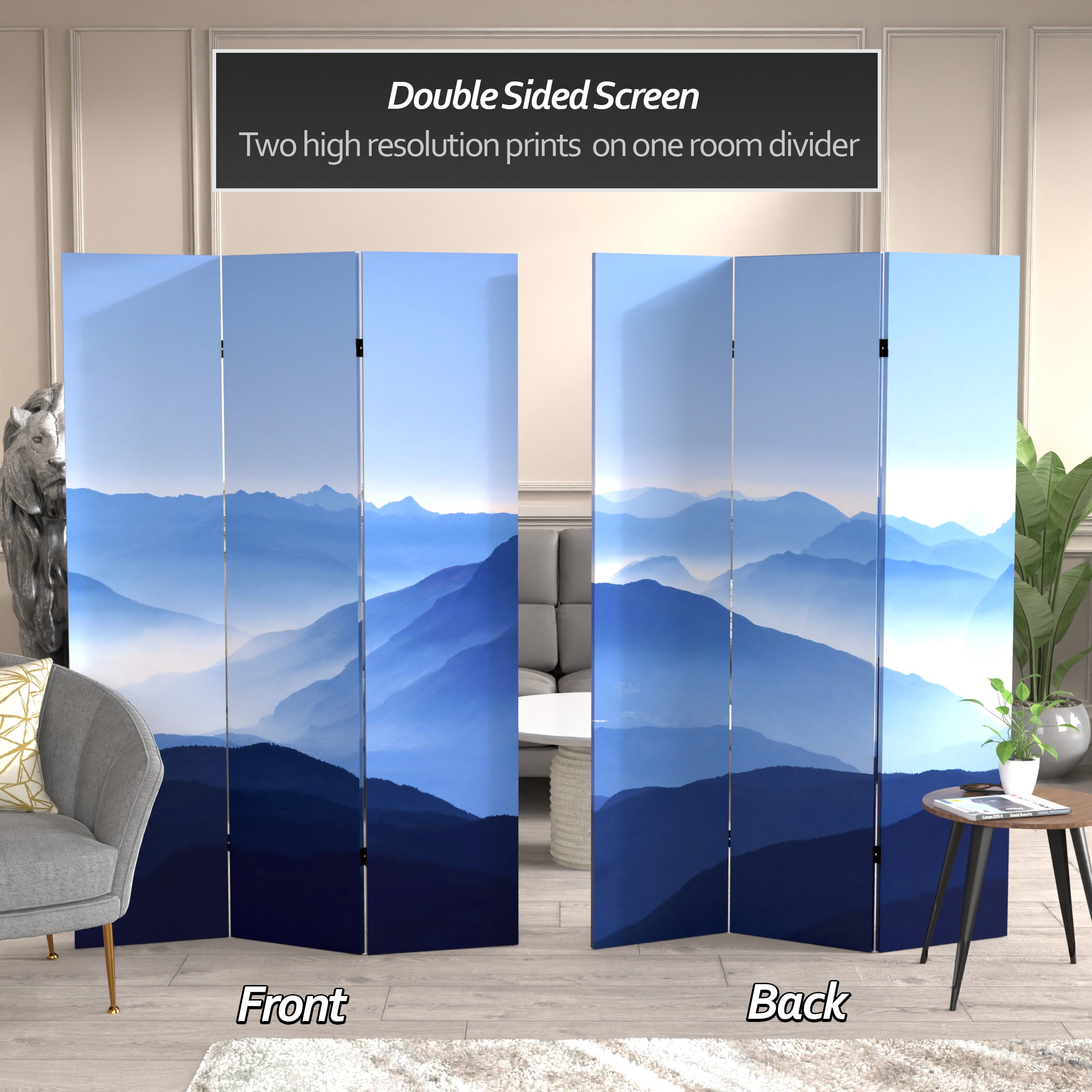 6 ft. Tall Double Sided Misty Mountain Canvas Print Partition Room Divider