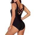 thumbnail image 4 of One Piece Swimsuits for Women Modest Bathing Suits Criss Cross Back Water Aerobics Swimwear Black M, 4 of 5