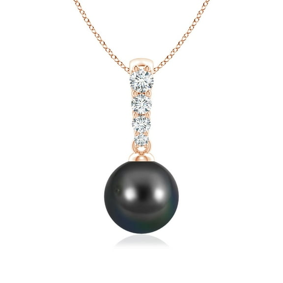 ANGARA Tahitian Cultured Pearl Solitaire Pendant with Diamonds in 14K Rose Gold for Women | June Birthstone, Birthday, Anniversary, Jewelry Gift for Women | Pearl Necklace