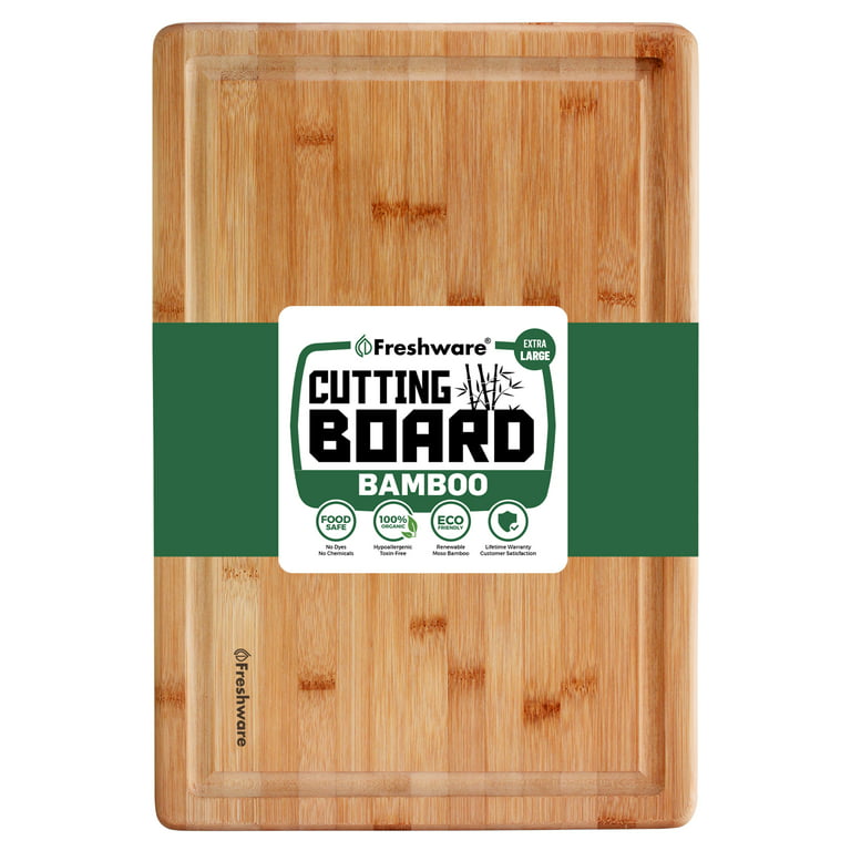 Large Wood Cutting Board for Kitchen 14x11 inch - Bamboo Chopping Board  with Juice Groove - Wooden Serving Tray
