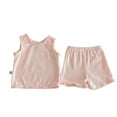 thumbnail image 3 of YuYuBao Baby Girls Outfits Sets Summer Pure Color Lace Trimmed Sleeveless Tops And Shorts 2 Piece Sets Clothes Girls Suits, 12-18 Months, 3 of 6